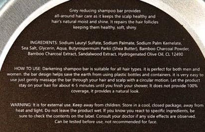 Grey Hair Restoring Solid Shampoo Bar - Bamboo Charcoal Special Treatment to Naturally Darken Gray and White Hair, 2.15 Oz