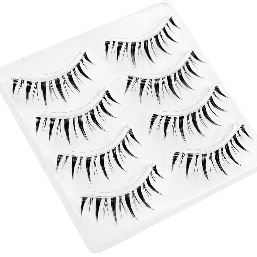 Manga Lashes Natural Look Japanese Style False Eyelashes 4 Pairs Spiky Anime Lashes Clear Band Cosplay Eyelashes